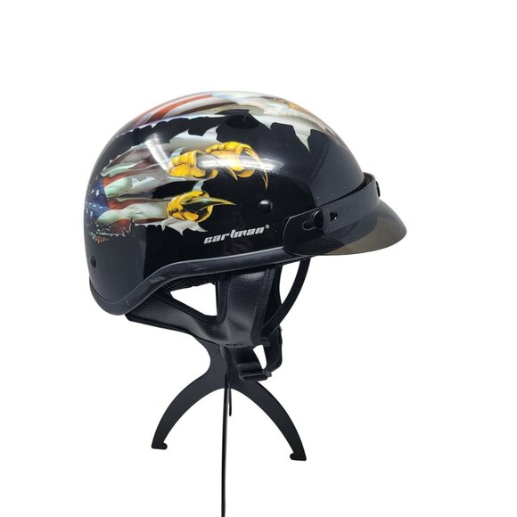 Motorcycle Cartman HY-808-2 Half Helmet Glossy Black Eagle Sz XL 61-62cm DOT - Picture 5 of 11